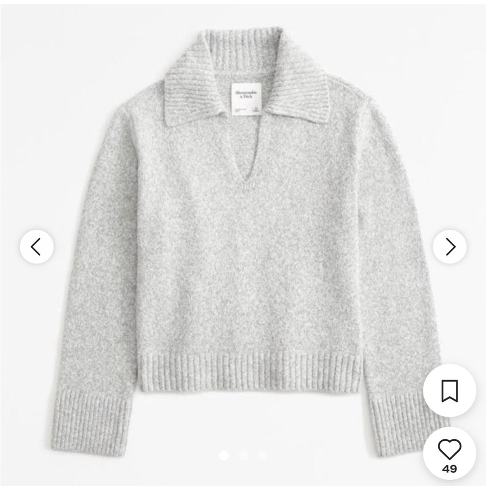Abercrombie & Fitch women's collared V-neck knit sweater in a light grey colo